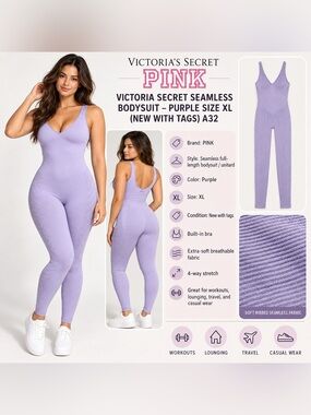 VICTORIA SECRET SEAMLESS BODYSUIT – PURPLE SIZE XL (NEW WITH TAGS) A33